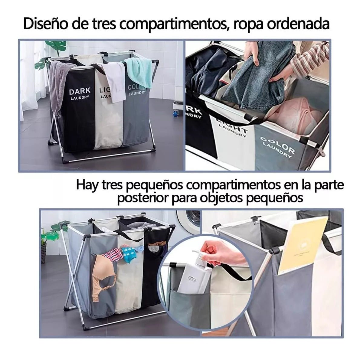 LaundryBox – Canasta Plegable con 3 Compartimentos
